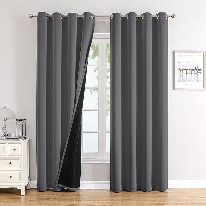 ChrisDowa 100% Blackout Curtains for Bedroom 102 Inches Long 2 Panels Set | 2 Thick Layers, Thermal Insulated, Light Blocking for Living Room, Grommet, Long Window Drapes, Grey, 52 x 102 Inch
