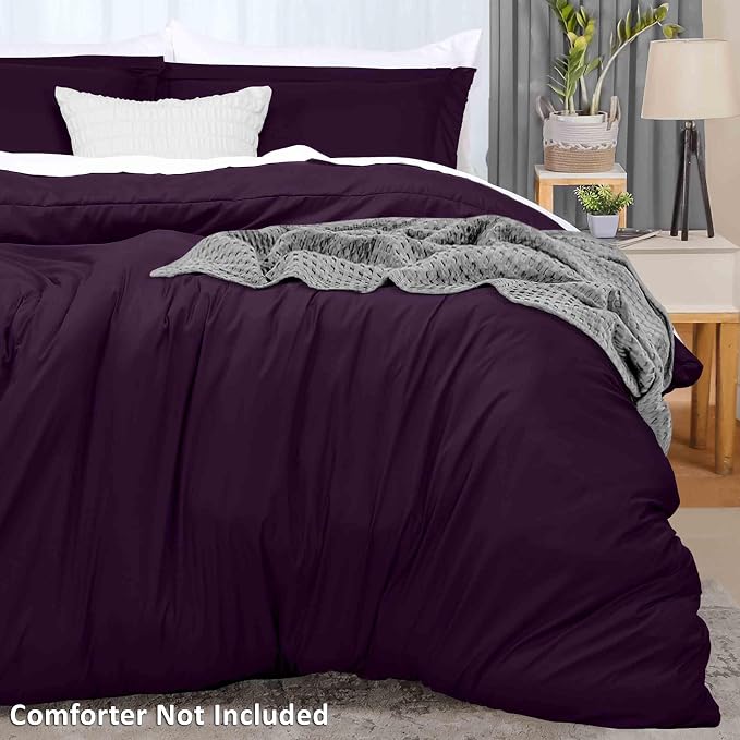 Duvet Cover Full, 3 Piece Cotton Like Polyester With Zipper Closure, Purple | Extra Soft and Breathable, Wrinkle & Fade Resistant, Includes Duvet Cover and 2 Pillow Shams, Comforter Not Included, OekoTex