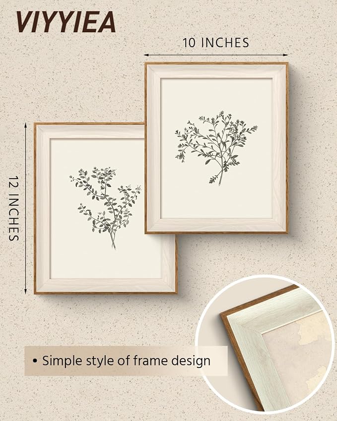 VIYYIEA Vintage Floral Sketch 2 Piece Set Framed Wall Art, Minimalist Botanical Pencil Drawing Canvas Prints, Modern Home Decor for Living Room Bedroom Office Diptych Art, 10x12 Inch