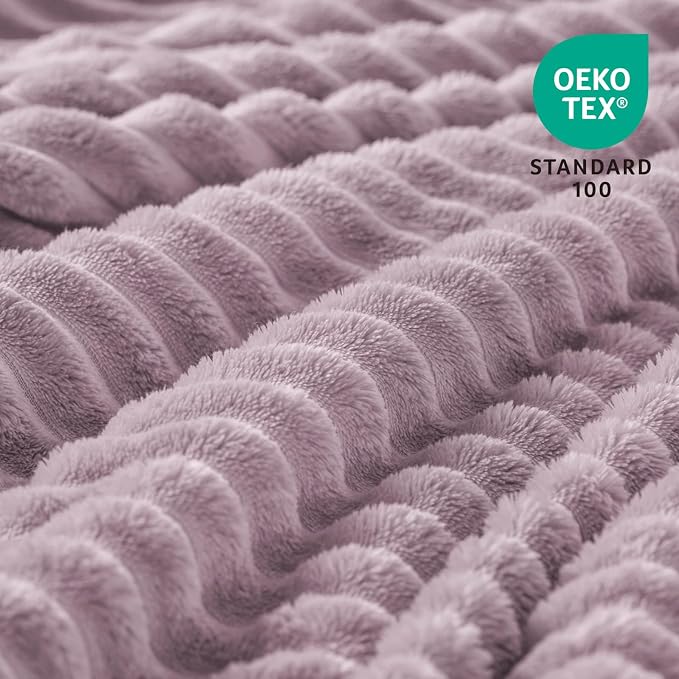 BEDELITE 3D Ribbed Dusky Violet Fleece Twin Blanket for Couch, 60x80 Inch | Soft Warm Fluffy Throw Blanket for Bed Sofa College Dorm Room Decor, Luxury Cozy Plush Gifts for Women Girls, Lightweight