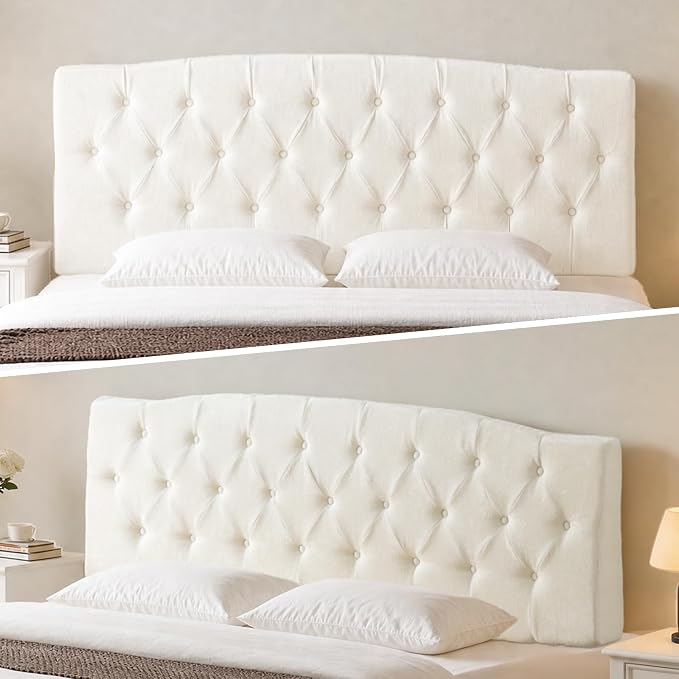 Vamcheer King Upholstered Headboard Cream, No Assembly | Ideal for King Bed; High-density Foam; Adjustable Height; Provides Soft Support; Luxury Texture Fabric