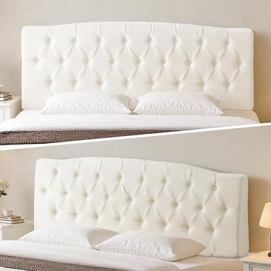 Vamcheer King Upholstered Headboard Cream, No Assembly | Ideal for King Bed; High-density Foam; Adjustable Height; Provides Soft Support; Luxury Texture Fabric