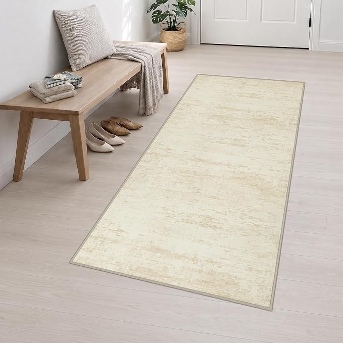 3x8 Washable Runner Rug：Modern Abstract Kitchen Soft Carpet Beige | For Hallway, Bedroom, Kitchen, Laundry, Bathroom,Door Mat,Modern Abstract,Machine washable,Non-Slip,Stain Resistant,Indoor