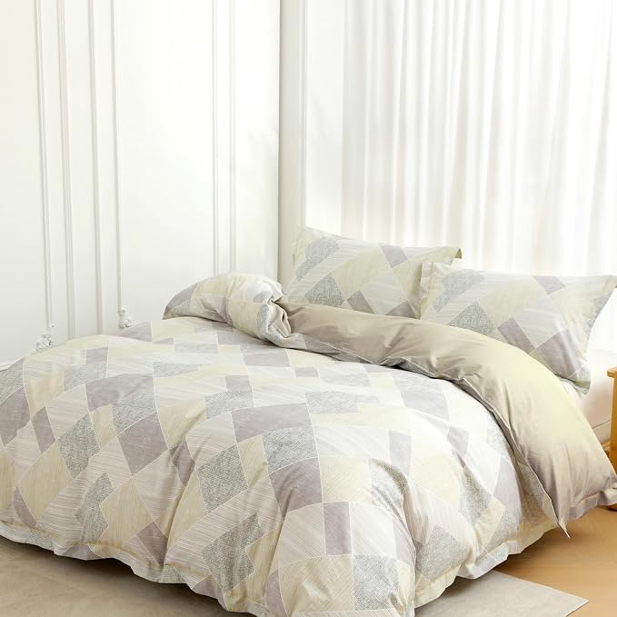 OAITE Queen Floral Pattern Duvet Cover Set Unique Design 3pcs 100% Cotton | Exquisite Stitched Hem, Breathable,Soft,Hidden Zipper,8 Corner Ties,Easy Care for All Season
