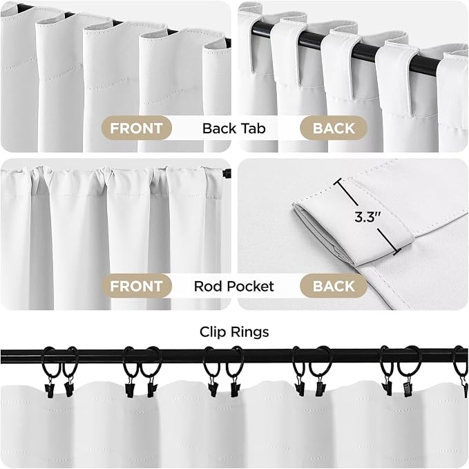 Joydeco 96 Inch 60% Blackout Curtains 2 Panels, Semi Sheer Blackout Curtains for Bedroom, White Curtains, Black Out Drapes for Living Room, Rod Pocket Back Tab Drapes(W52 x L96 Inch,Pure White)