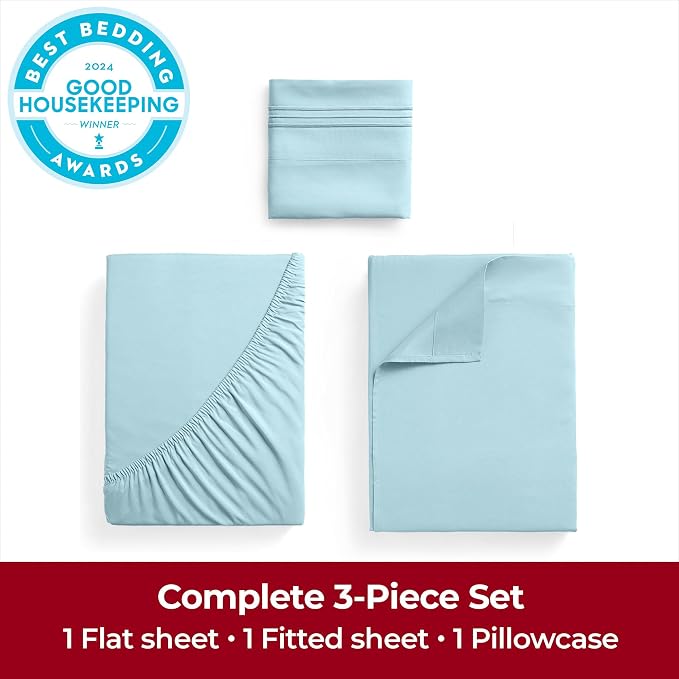 Mellanni Extra Deep Twin XL Sheets - 3 PC Iconic Collection Bedding | Hotel Luxury, Ultra Soft, Cooling Bed Sheets - Wrinkle, Fade, Stain Resistant (Twin Extra Long, Aqua)