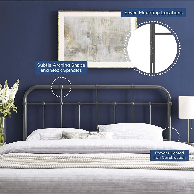 Modway Alessia Modern Farmhouse Metal Queen Headboard in Gray