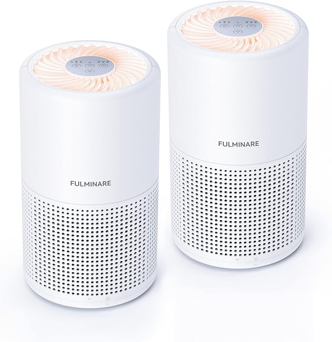 FULMINARE Air Purifiers for Bedroom H13 True HEPA Air Filter (White 2 Pack) | Remove Pet Hair, Smoke, Odors，Quiet Air Cleaner With Night Light, Portable Small Air Purifier for Home, Office, Living Room