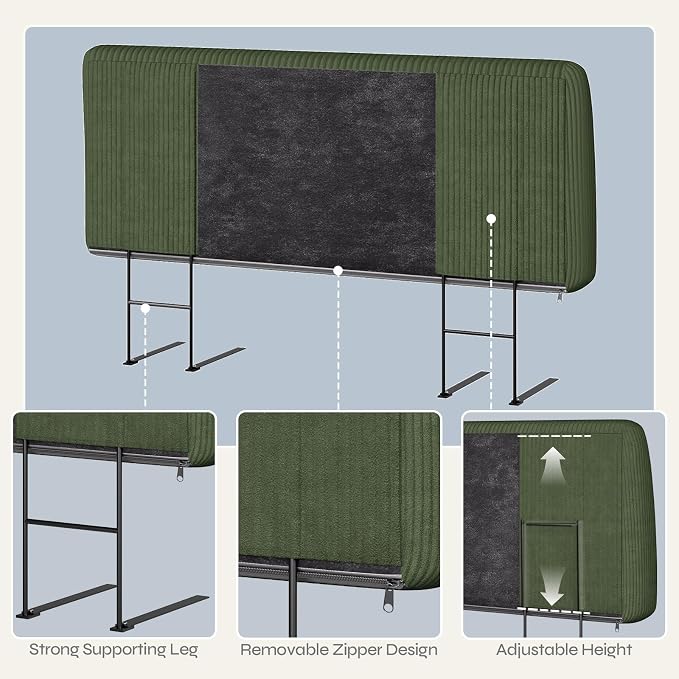 4.7" Upholstered Headboard for Queen Size Bed, Height Adjustable and Ergonomic Headboard, Easy Assemble, Sturdy and Durable, Olive Green