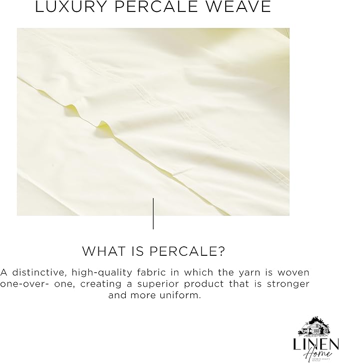 Linen Home 2-Pack Queen Sheet Set, 100% Cotton Percale Bedding, 8-Piece Value Bundle, Deep Pocket Cooling Bed Sheets for Hot Sleepers, Breathable & Crisp Hotel Quality, Long-Staple Cotton, Cream