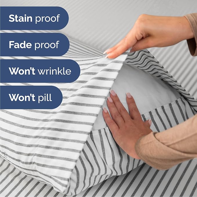 Cal King Size 4 Piece Sheet Set - Comfy Breathable & Cooling - Grey Stripes | Hotel Luxury Bed Sheets for Women & Men, Deep Pockets, Easy-Fit, Extra Soft & Wrinkle Free Sheets, Oeko-Tex Bed Sheet Set