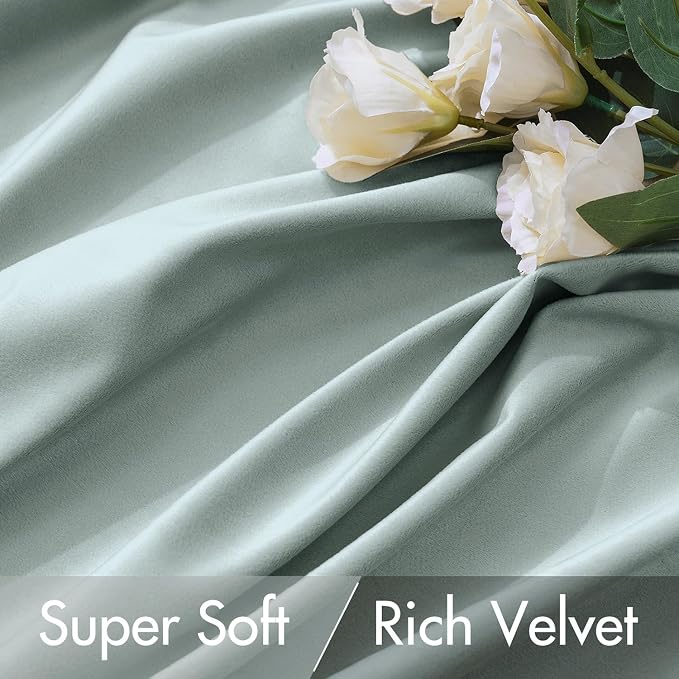 MIULEE Velvet Curtains 52x84 inches 2 Panels Misty Blue Blackout Curtains | Luxury, Bedroom Living Room, Thermal Insulated, Super Soft Window Drapes, Rod Pocket & Back Tab