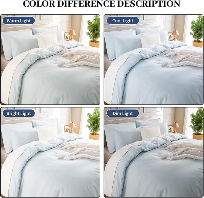 NEXHOME PRO Duvet Cover Set Queen Size Linen Look Textured Natural 100% Organic Cotton Duvet Cover 3 Pieces Bedding Set with Zipper Closure, Soft, Light Baby Blue (No Comforter)