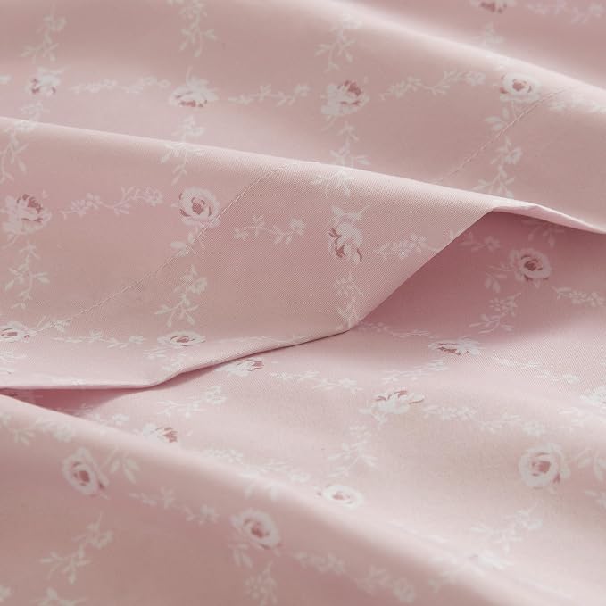 Madison Park Essentials Pink Floral Comforter Set with Sheets Twin XL,5pc | Reversible, Elegant College Dorm Bedding, Ruffle Bed in a Bag, All Season, Machine Washable, Wrinkle Resistant, Ultra Soft
