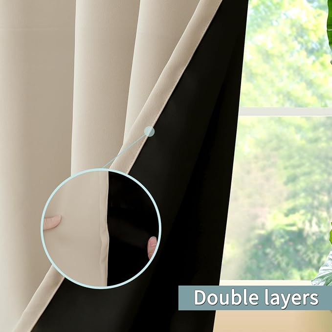 BGment Champagne Blackout Curtains for Bedroom 63 Inch Length 2 Panels Set | Thermal Insulated, Full Room Darkening Noise Canceling, Living Room Curtains with Rod Pocket, 52 x 63 Inch
