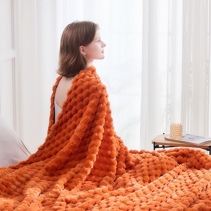 NEWCOSPLAY Fleece Clouds Cozy King Blanket for Couch, Orange, 90"x110" | Premium Silky Flannel Blanket, Soft Lightweight Fluffy Throw Blanket for Bed Sofa Decor, Gift for All Season Use