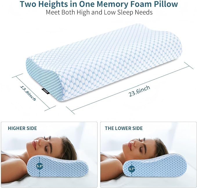 Cervical Pillow for Neck Pain Relief, Contour Memory Foam Pillows for Sleeping, Ergonomic Pillow Cooling Pillow Bed Pillow Neck Support for Side Back Stomach Sleepers (Blue, Queen Size)