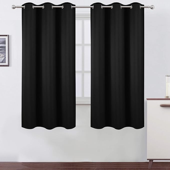 Black Thermal Blackout Curtains/38 x 63 Inch/Set of 2 Panels Room Darkening Curtains for Bedroom