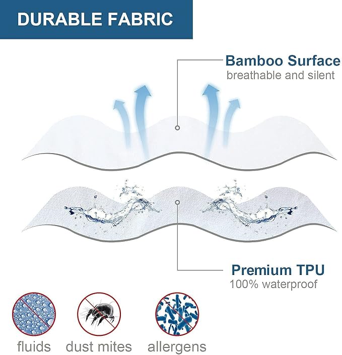 Bamboo Cooling Mattress Protector with Zipper - 100% Waterproof Twin Size Mattress Cover - Ultra Soft Jacquard Fabric Breathable Noiseless Mattress Pad Covers - Zippered Mattress Encasement