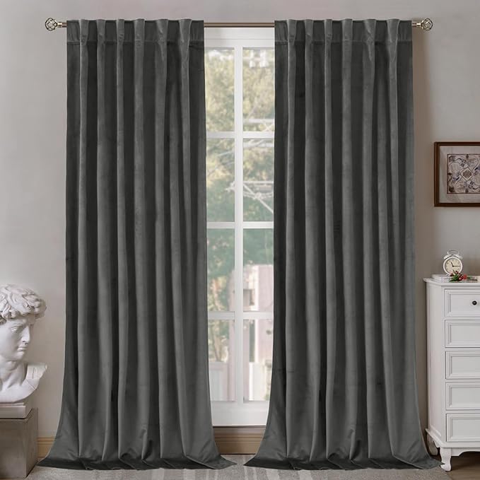 BGment Grey Velvet Curtains 90 Inches Long Blackout Curtains for Bedroom | Thermal Insulated, Luxury, Room Darkening, Energy Saving, Living Room, Back Tab Rod Pocket, Set of 2 Panels,52 x 90 Inch