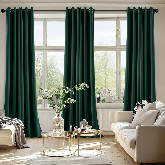 MIULEE Blackout Curtains for Bedroom 2 Panel 40 x 90 Inch Long Hunter Green | Thermal Insulated, Living Room Darkening Grommet Drapes, Noise Reducing, Light Blocking Window Treatments