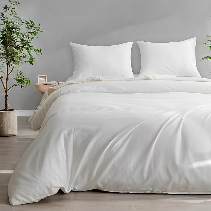 HeimenAogo California King Size Tencel Cotton Duvet Cover - Silky Smooth Luxury Hotel Collection Bedding Set, 104x90 Inch Comforter Cover, Zipper Closure, Bright White