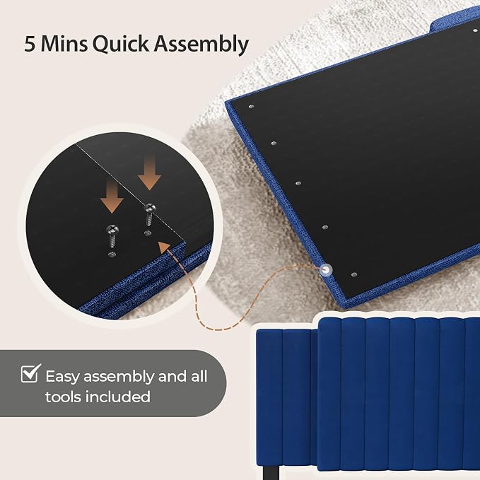Upholstered Tufted Velvet Headboard, 3 in 1 Headboard for Full/Queen/King Size Bed, Height & Width Adjustable Head Board, Attach Frame, Study & Comfortable, Ideal for Bedroom, Dorm, Guest Room, Blue