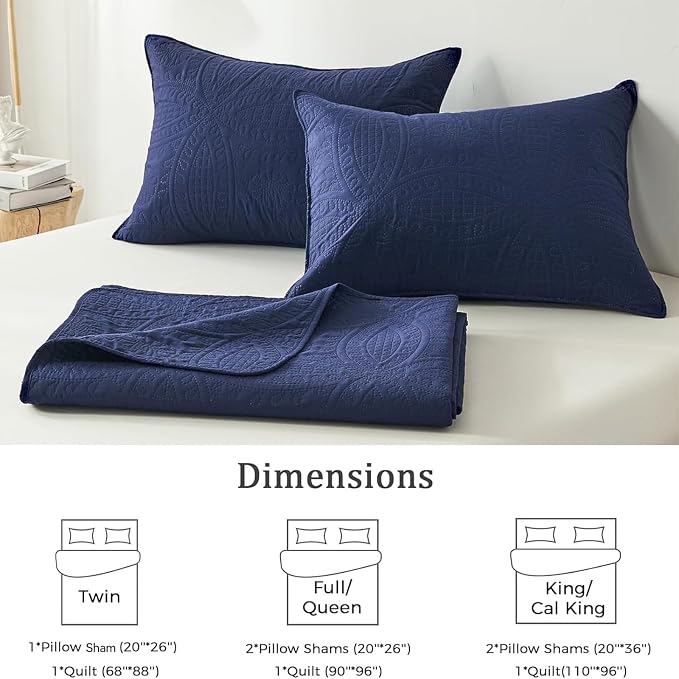akkialla Twin Quilt Bedding Set,Navy Blue Ultrasonic Quilt Set,Lightweight Soft Bedspread Coverlet,Modern Style Coin Pattern Bed Cover for All Seasons,2 Piece(1 Quilt,1 Pillow Sham)