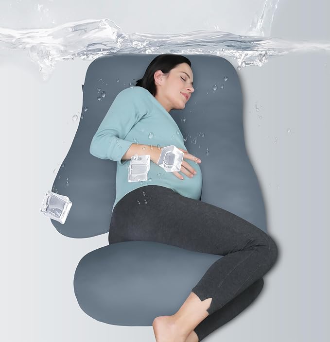 MOON PARK Pregnancy Pillows for Sleeping - U Shaped Full Body Maternity Pillow with Removable Cover - Support for Back, Legs, Belly, HIPS - 65 Inch - Grey - Cooling Cover