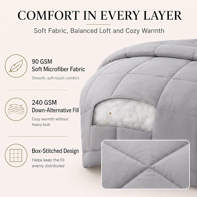 Twin XL Comforter Set Grey - 5 Pieces Twin XL Bed in a Bag | College Dorm Essentials, OEKO-TEX Certified, All Season, Down-Alternative Comforter + Flat & Fitted Sheets + 2 Pillowcases