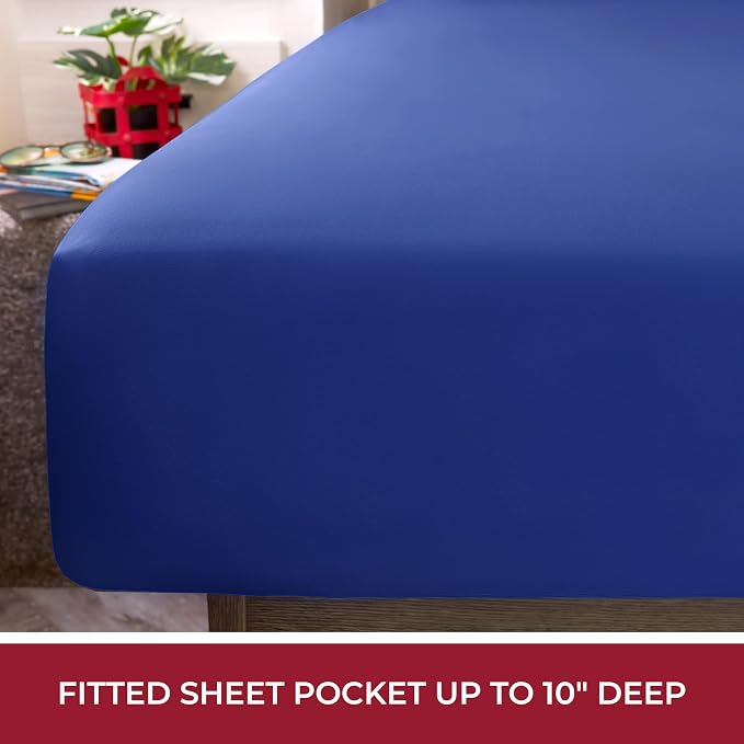 Mellanni Iconic 4-Piece, Ultra Soft Sheet Set (RV/Short Queen, Royal Blue) | 10M+ Sleepers. Lab-tested: Sleeps Cool, Stays Bright, Strong, Smooth. Good Housekeeping Best Bedding, 7 yrs running.