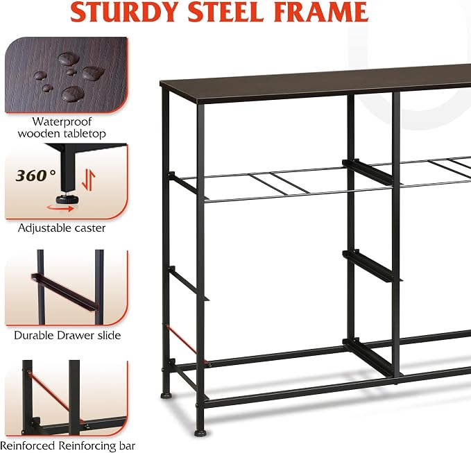WLIVE Wide Dresser for Bedroom, 8 Drawer Chest of Drawers, Dark Grey | 8 roomy fabric drawers, Wide storage design, Bedroom or closet use, Sturdy steel frame, Smooth wood tabletop