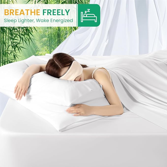 SONORO KATE 100% Viscose Derived from Bamboo_Sheets Cal King Size,4PC | Cooling Bed Sheets for Hot Sleepers,Soft Breathable & Silky,16" Deep Pocket,Luxury Hotel Bedding,White