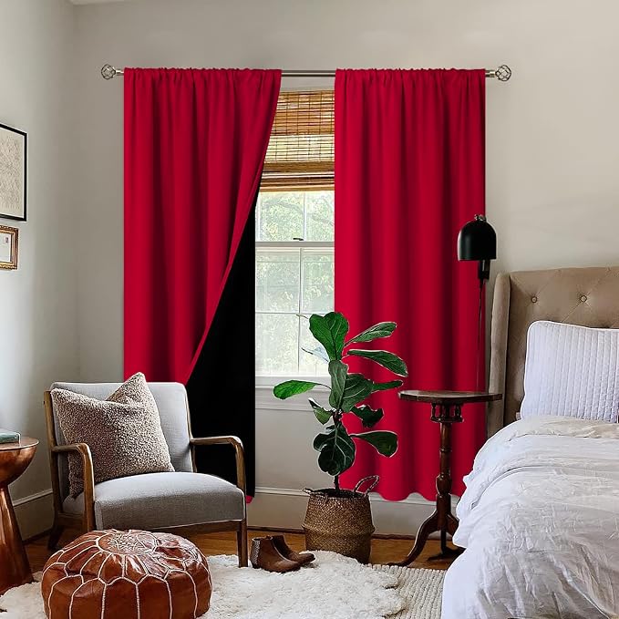 BGment Christmas 100% Blackout Curtains for Bedroom 84 Inch Length 2 Panels | Decoration Thermal Insulated, Full Room Darkening Noise Reducing Rod Pocket Curtains for Living Room, Red, 42 x 84 Inch