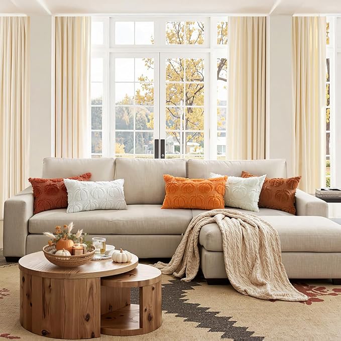 MIULEE Fall Pillow Covers Pumpkin Fall Decor Lumbar 12x20 Orange | Set of 2 Fall Decorations for Home, Plush Faux Fur Farmhouse Accent Pillowcases, Porch Sofa Couch Cushion Bed Livingroom