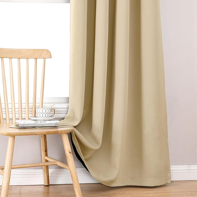 ChrisDowa 100% Blackout Curtains for Bedroom 84 Inches Long 2 Panels Set | 2 Thick Layers, Thermal Insulated, Light Blocking, Grommet, Window Treatment, Living Room Drapes, Beige, 52 x 84 Inch