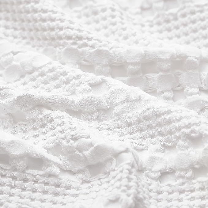 PHF 100% Cotton Ruffle Waffle Weave Euro Sham Covers, 2 Pack 26" x 26" Bed Pillow Covers for Elegant Home Decor, No Filling, Luxury Aesthetic Euro Pillow Cases for Bed, White