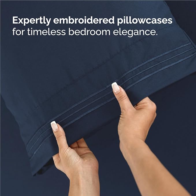 Full Size 4 Piece Sheet Set - Comfy Breathable & Cooling Sheets - Navy Blue | Hotel Luxury Bed Sheets for Women & Men, Deep Pockets, Easy-Fit, Extra Soft and Wrinkle Free Sheets, Oeko-Tex Bed Sheet Set