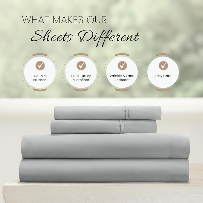 ienjoy Home Hotel Collection Luxury Soft Brushed Bed Sheet Set - Cal King - Light Gray