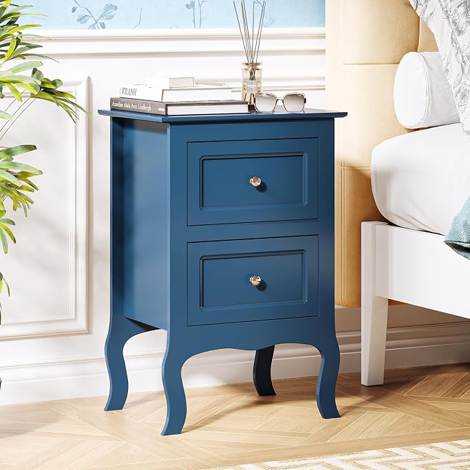 Bonnlo Blue Nightstand with 2 Drawers, Blue Night Stand Bedside Table for Bedroom, Kids Room, Living Room, Small Spaces, Dorm, 15.75" W x 11.8" D x 23.6" H
