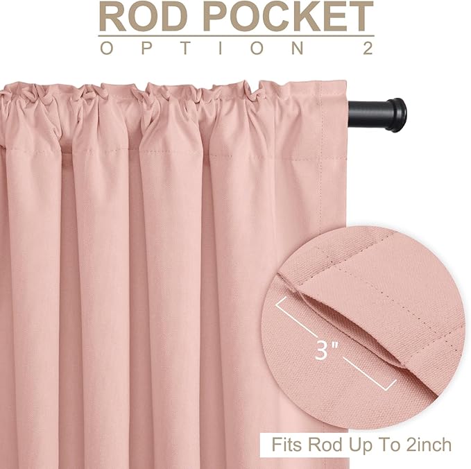 Linen Textured Total Blackout Sliding Door Curtains 90 Inches Long, Blush Pink
