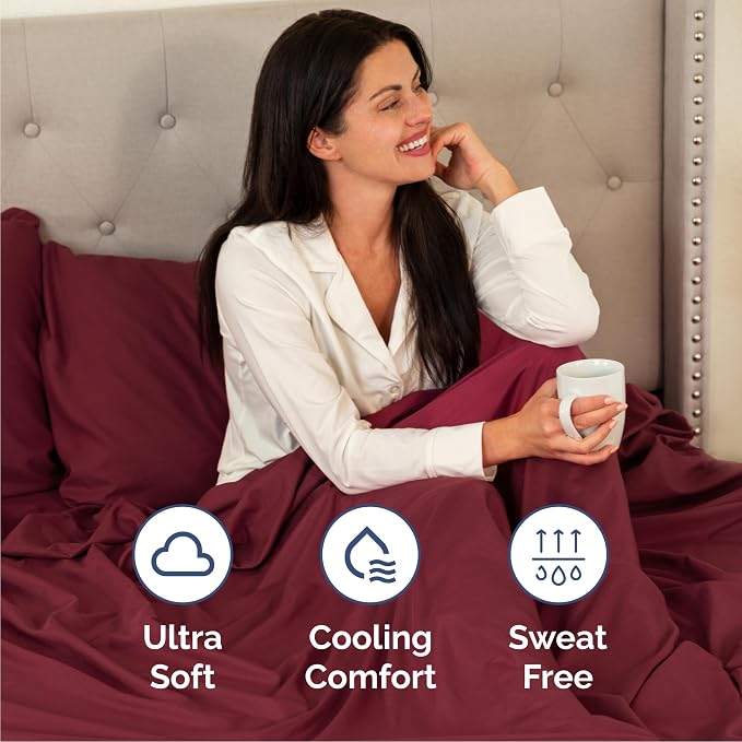 Queen Size 4 Piece Sheet Set - Comfy Breathable & Cooling Sheets - Burgundy | Hotel Luxury Bed Sheets for Women & Men, Deep Pockets, Easy-Fit, Extra Soft and Wrinkle Free Sheets, Oeko-Tex Bed Sheet Set