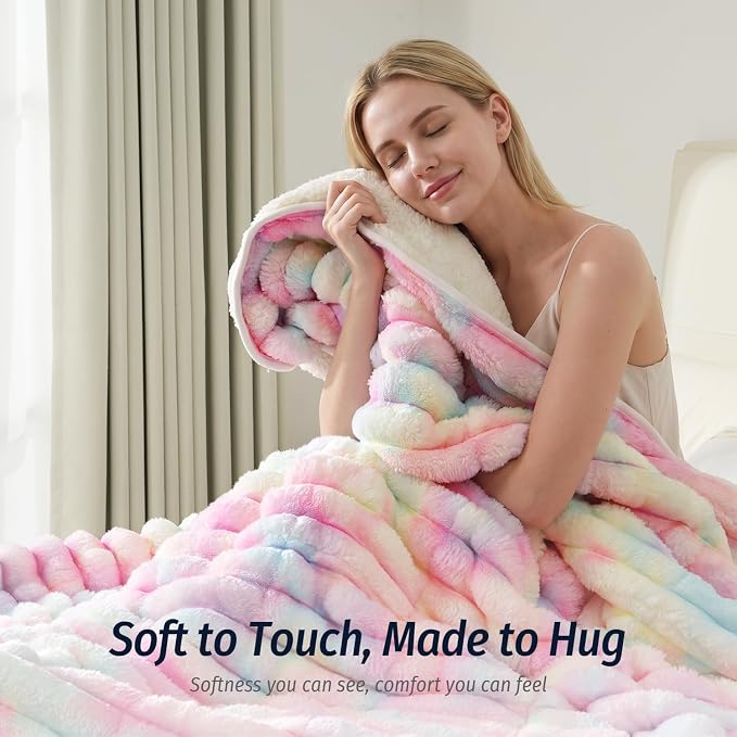 Fleece Weighted Blanket for Adults 60" x 80" 20lbs Striped Blankets,Rainbow | Soft Queen Size Sherpa Weighted Blankets with Glass Bead Filling, Plush 3D Striped Heavy Throw Blanket for Bed and Couch