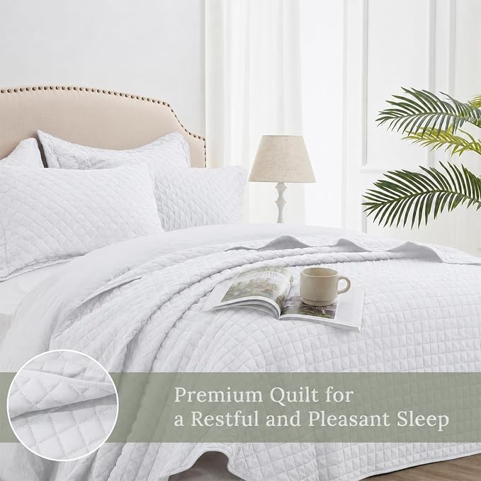 SunStyle Home Twin Quilt Set, Lightweight Bedding Summer Bedspreads,White | Soft Coverlet With 2 Pillow Shams,Morden Style Quilts for All Season, Suitable for Bed,Couch,Bedroom,Guest Room,68"X86"