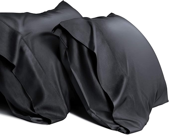 WishSmile Cooling Queen Pillowcases Set of 2 Breathable Cool Silky Soft Rayon Derived from Bamboo Fabric, Moisture Wicking for Hot Sleepers, Hair and Skin Friendly, Black, 2 Pack, 20x30IN