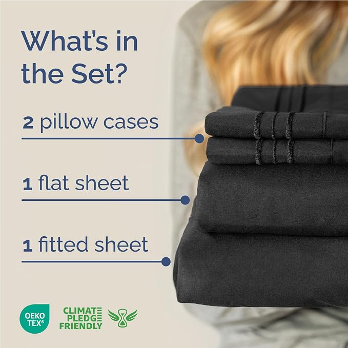 Full Size 4 Piece Sheet Set - Comfy Breathable & Cooling Sheets - Black | Hotel Luxury Bed Sheets for Women & Men, Deep Pockets, Easy-Fit, Extra Soft and Wrinkle Free Sheets, Oeko-Tex Bed Sheet Set