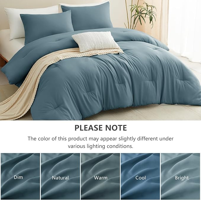 Oversized King Comforter Set, 3 Pieces Mineral Blue Quilted Bedding | 270 GSM Down Alternative Fill, 4 Corner Ties for Duvet Insert Use, All Season, OEKO-TEX Certified, 2 Pillowcases, 120 x 98 in