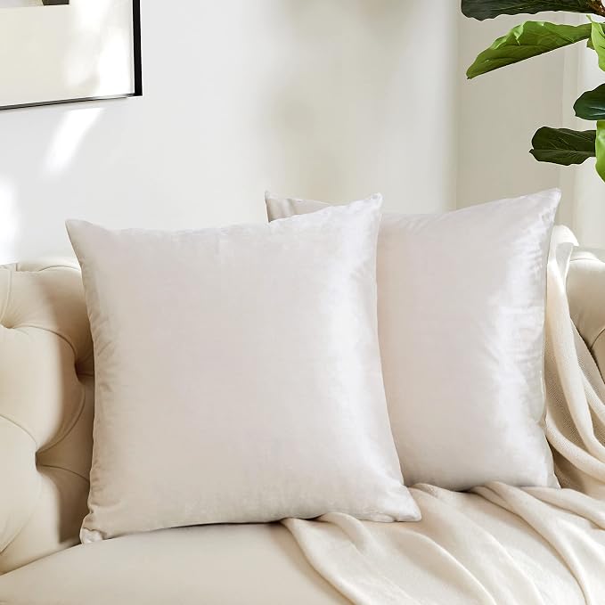 GIGIZAZA Decorative Throw Pillow Covers 16 x 16, Ivory Cream White Soft Pillow Covers Velvet,Set of 4 Decor Square Cushion Covers