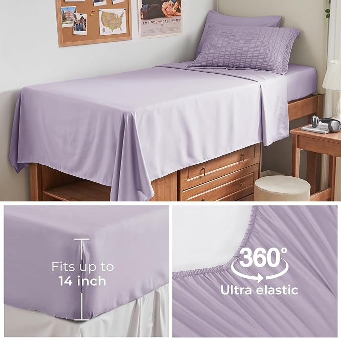 HYMOKEGE Lavender Twin XL Comforter Set Seersucker 5 Pieces, All Season Luxury Bed in a Bag for Bedroom, Bedding Set with Comforter, Sheets, Pillowcase & Sham