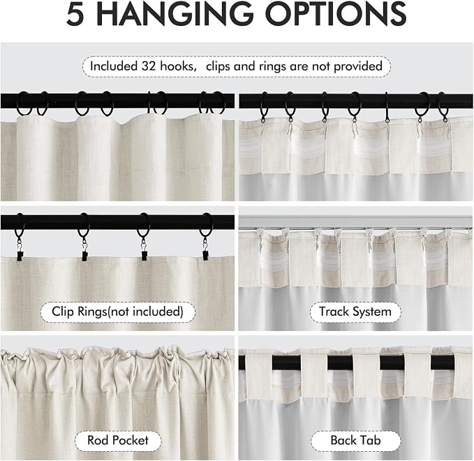 MIULEE 100% Blackout Back Tab Pleat Linen Curtains 50" Wx120 L,Grey Beige | 2 Panels,Thick Faux Linen,Textured Drapes,with Hooks,for Bedroom Living Room,Black Out,Room Darkening